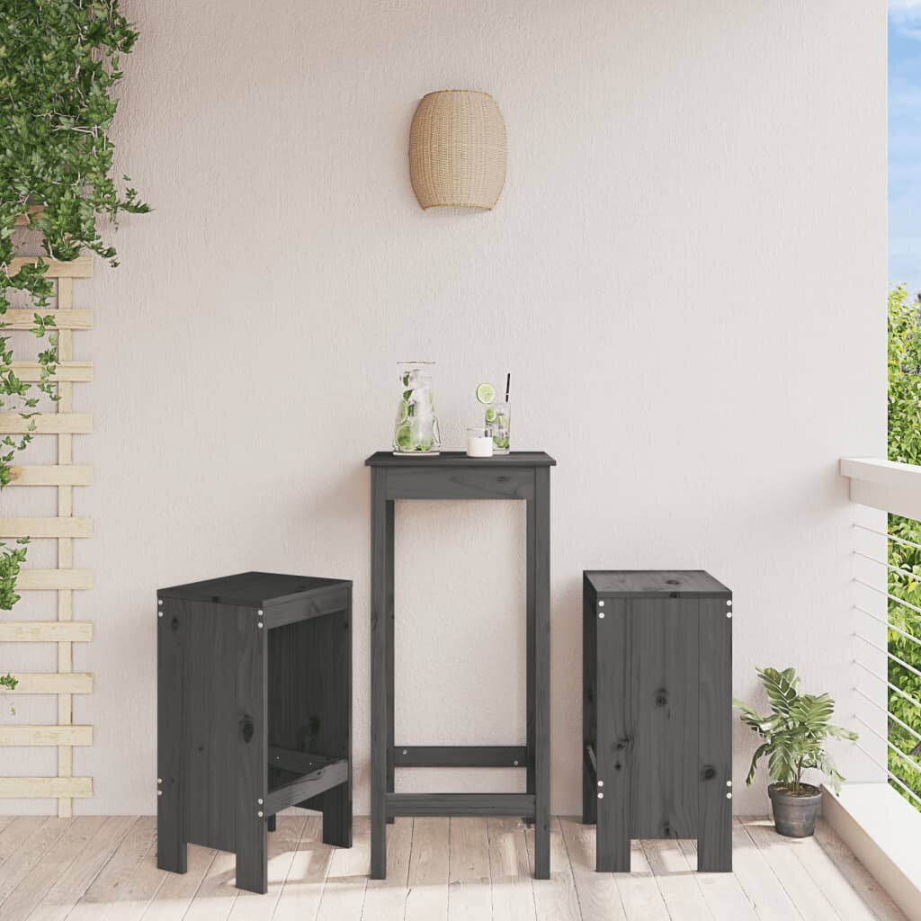 vidaXL Бар табуретки 2 бр сиви 40x36x75 см борово дърво масив