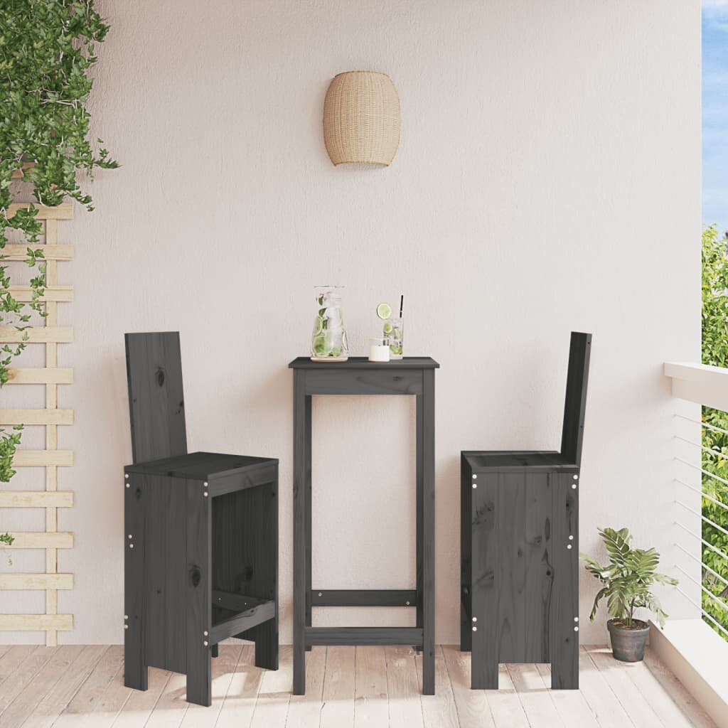 vidaXL Бар табуретки 2 бр сиви 40x42x120 см борово дърво масив