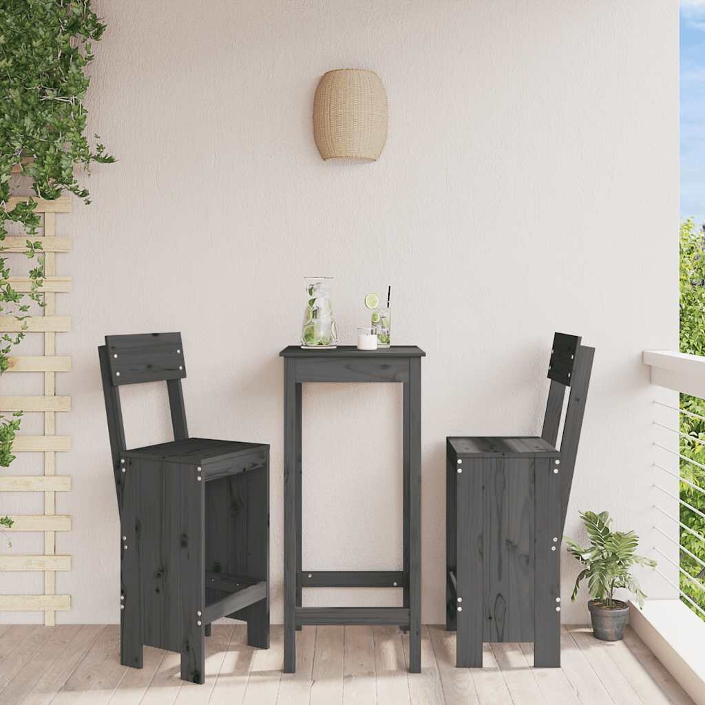 vidaXL Бар табуретки 2 бр сиви 40x485x1155 см борово дърво масив