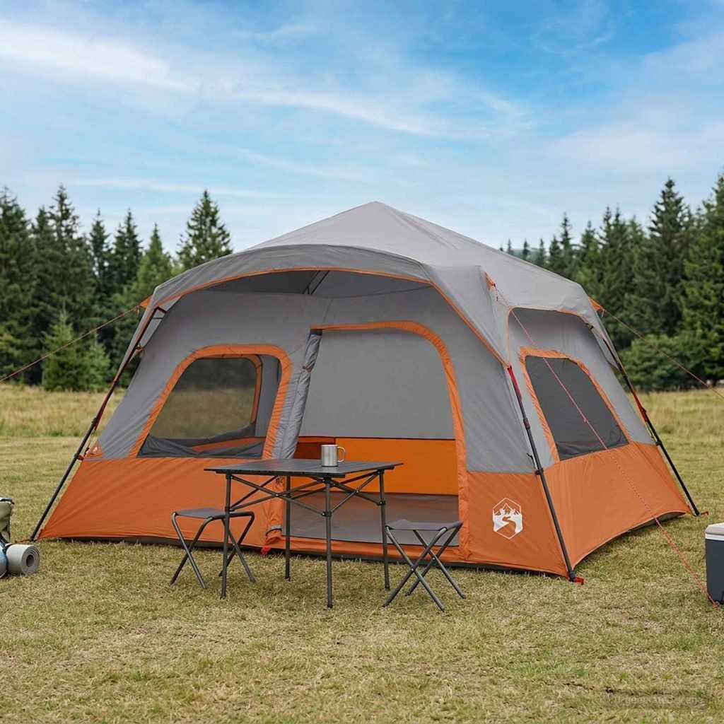 vidaXL Бърза палатка Сив и оранжев 340 x 280 x 190 см
