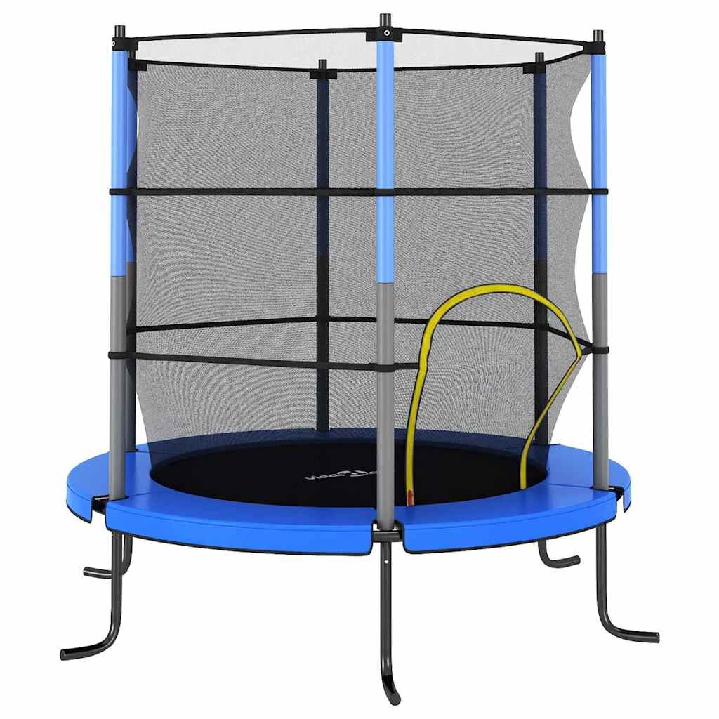 vidaXL Батут със защитна мрежа кръгъл 140x160 см син
