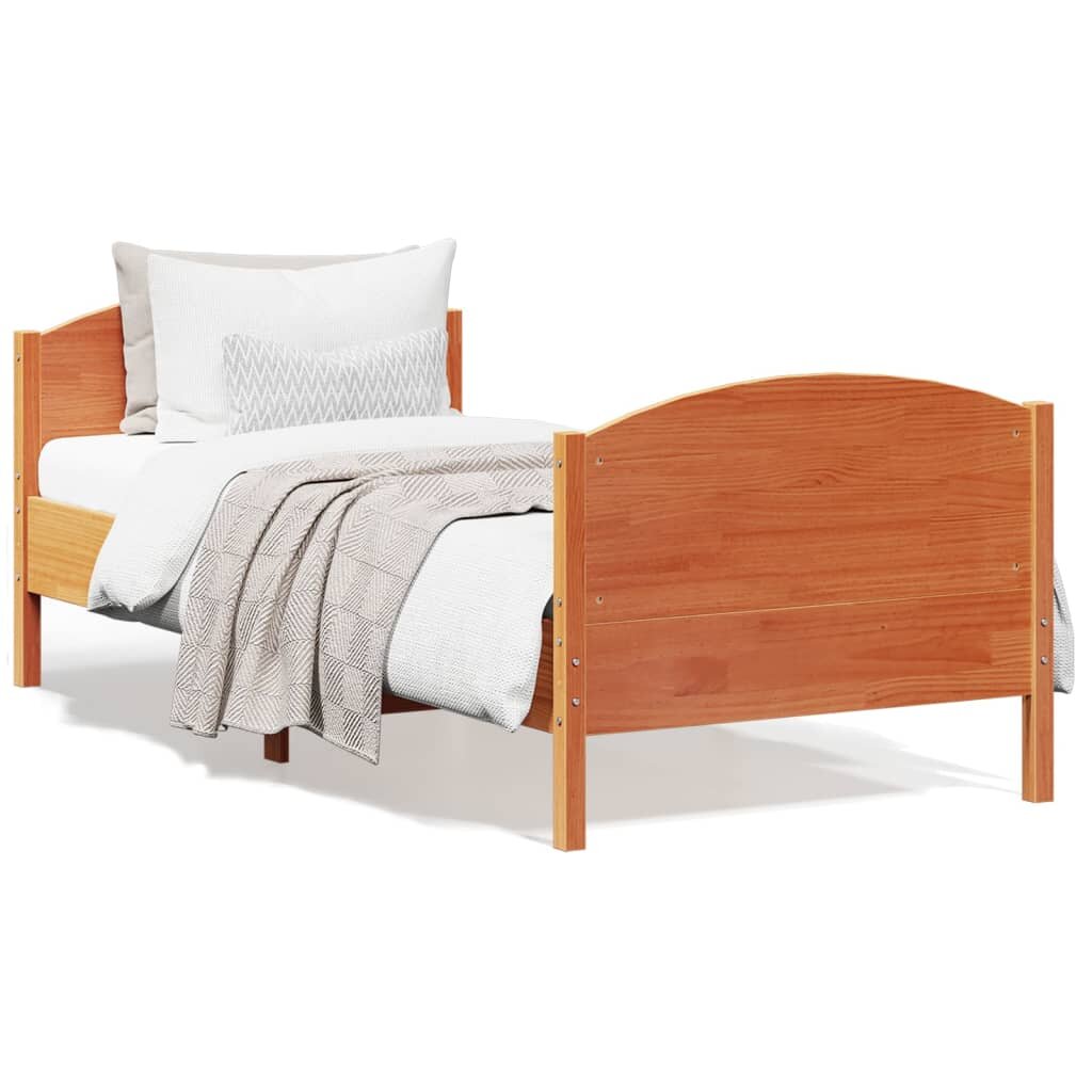 vidaXL Bed Frame Кафяво 90 x 190 cm Solid pine wood and plywood slats