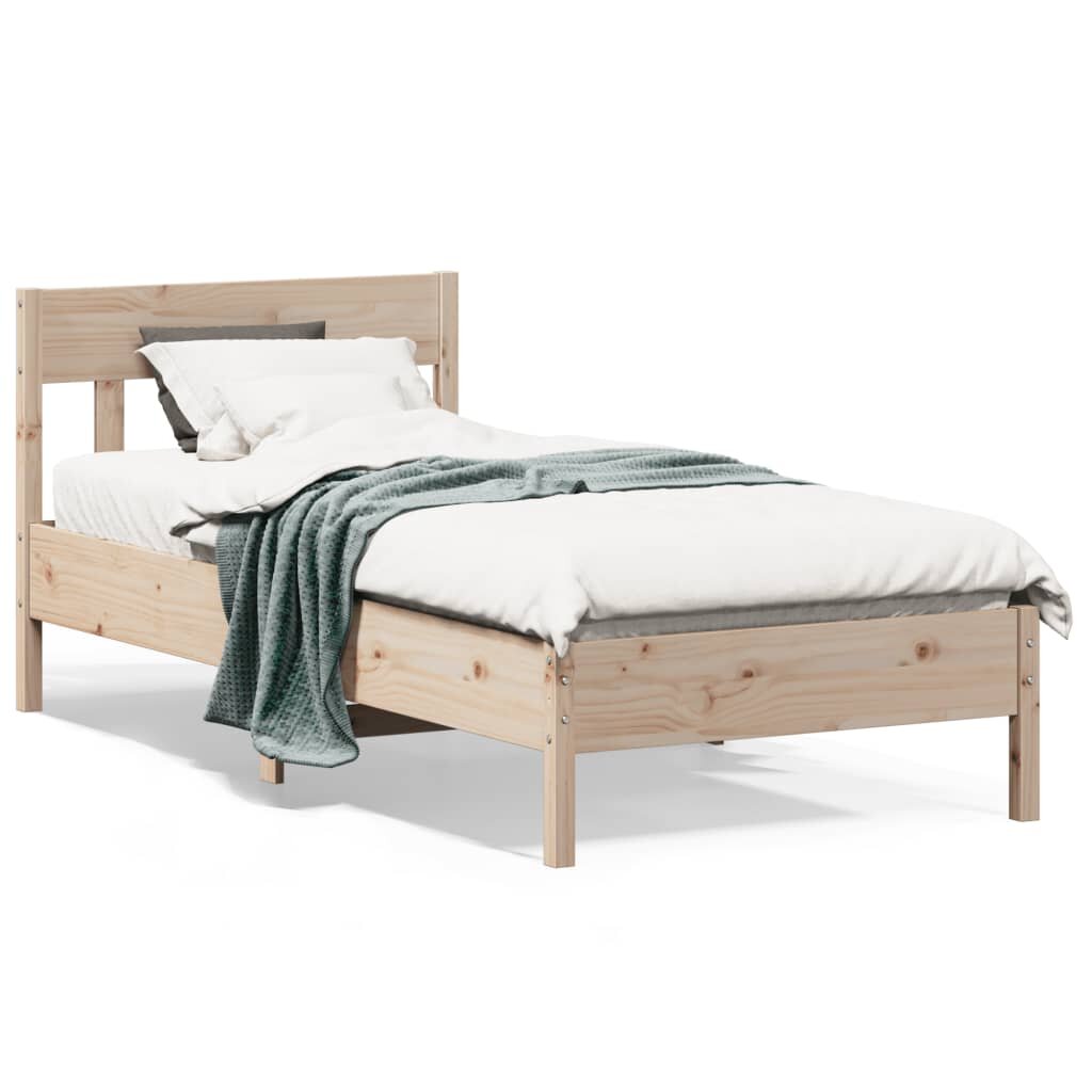 vidaXL Bed Frame Natural 90 x 200 cm Solid Pine Wood Plywood Slats
