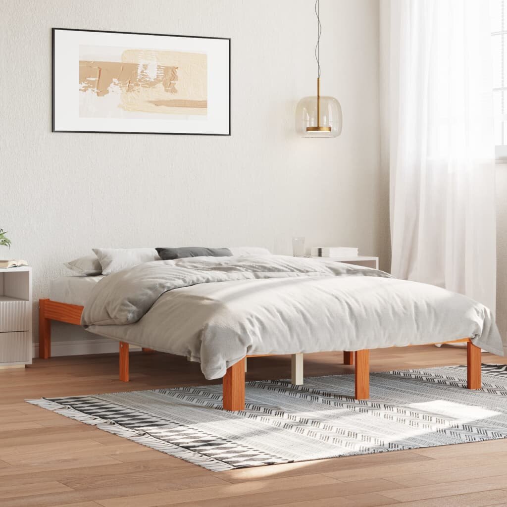 vidaXL Bed Frame Восъчнокафяво 140 x 200 cm Solid pine wood Plywood