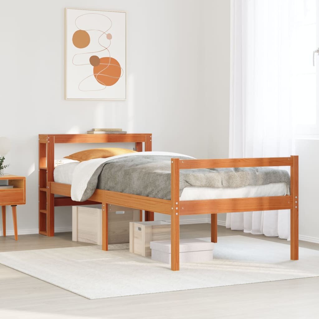 vidaXL Bed Frame Восъчнокафяво 75 x 190 cm Solid Pine Wood Plywood