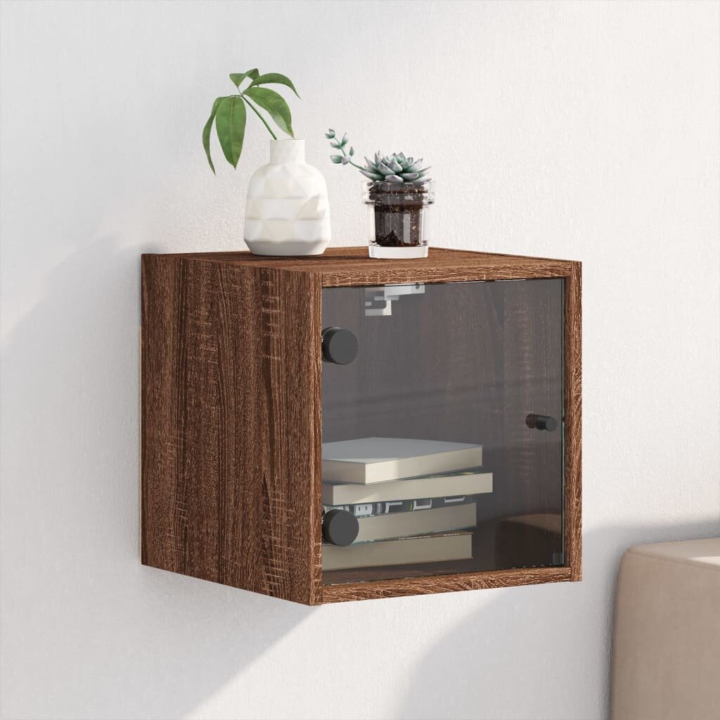 vidaXL Bedside Cabinet Brown Oak Compact Engineered Wood Glass