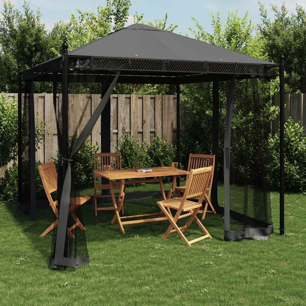 vidaXL Беседка с мрежести стени антрацит 293x293 м стомана