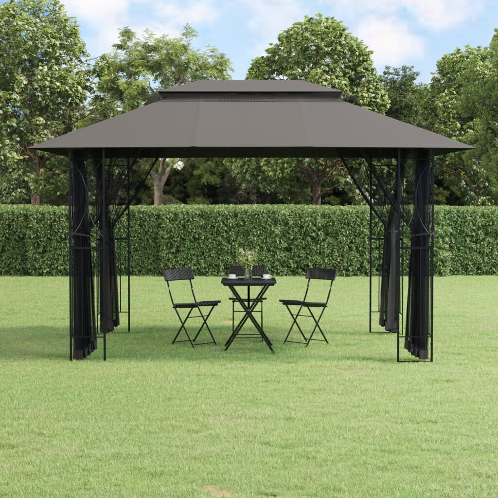 vidaXL Беседка със странични стени антрацит 400x300x270 см стомана