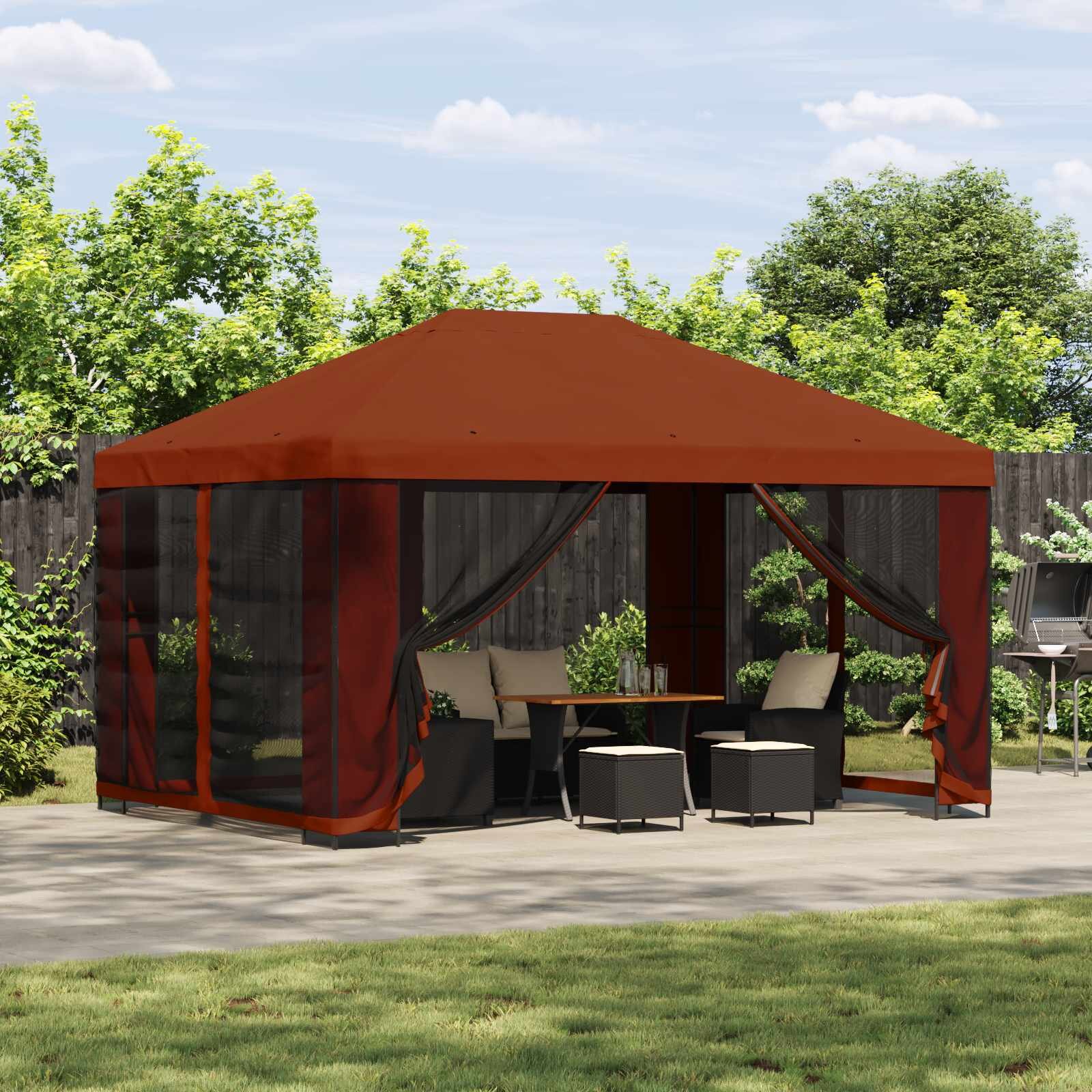 vidaXL Беседка със страници 4 × 3 m Теракота Полиестер и стомана