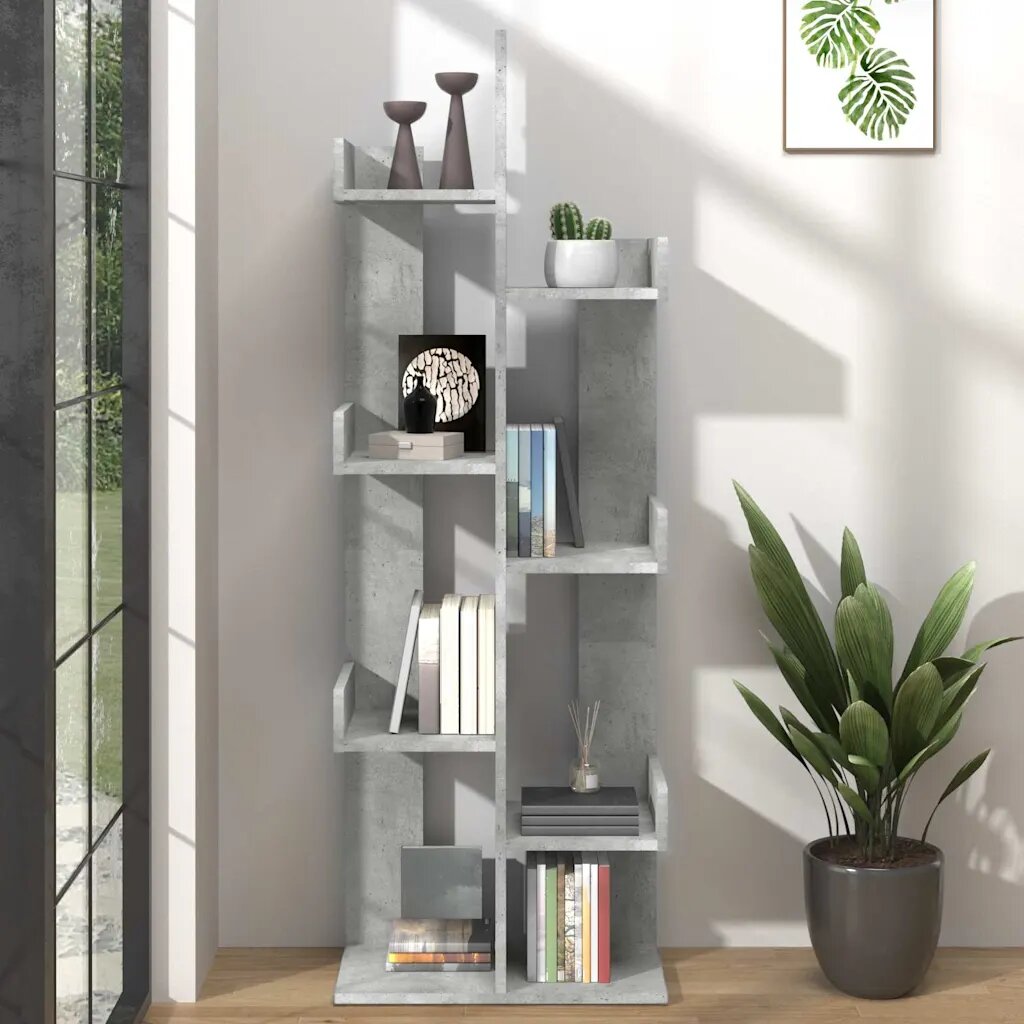 vidaXL Библиотека бетонно сива 48x255x140 см инженерно дърво