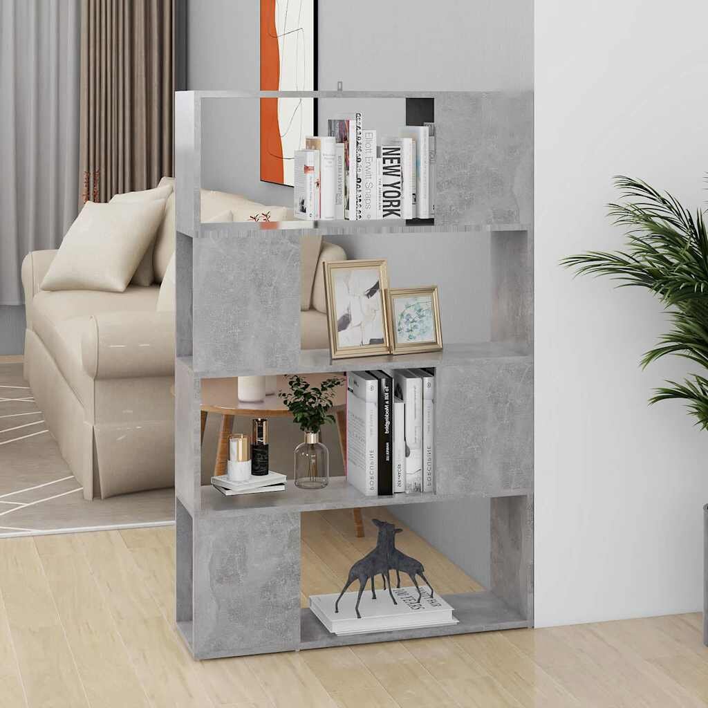 vidaXL Библиотека бетонно сива 80x24x1245 см инженерно дърво