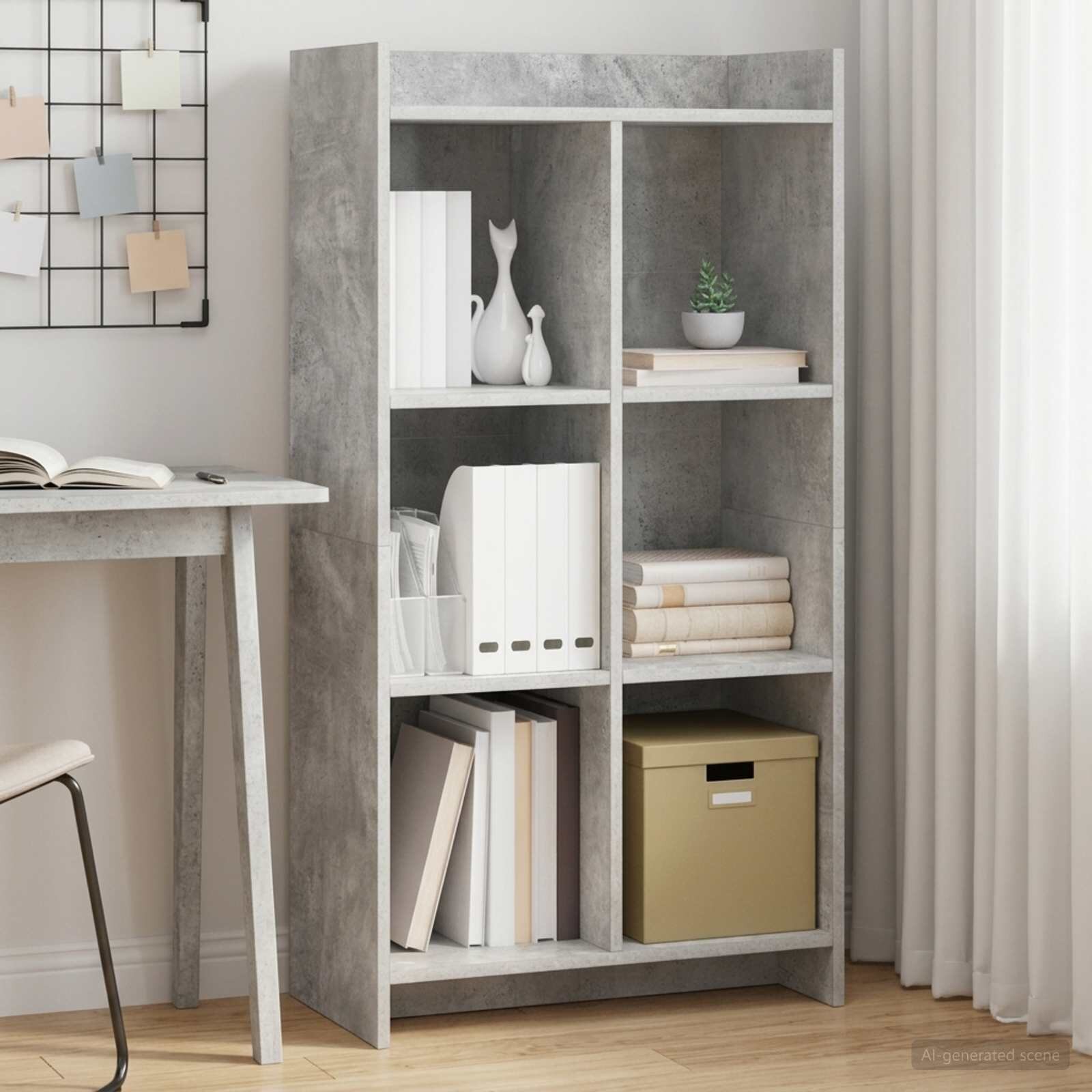 vidaXL Библиотека Бетоново сиво 59 x 30 x 111 см Инженерна дървесина