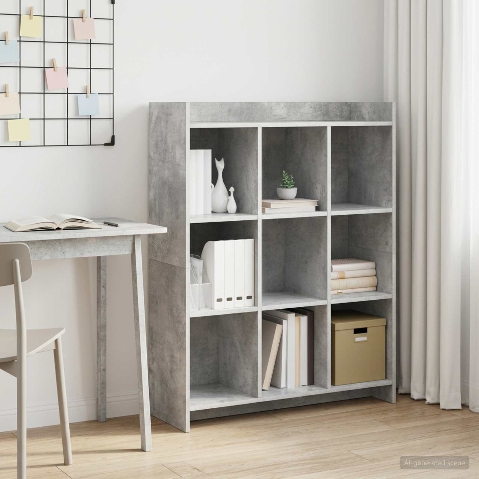 vidaXL Библиотека Бетоново сиво 875 x 30 x 111 см Инженерна дървесина