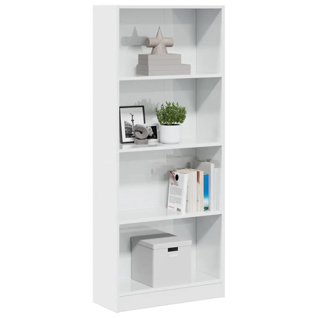 vidaXL Библиотека бял гланц 60x24x143 см инженерно дърво