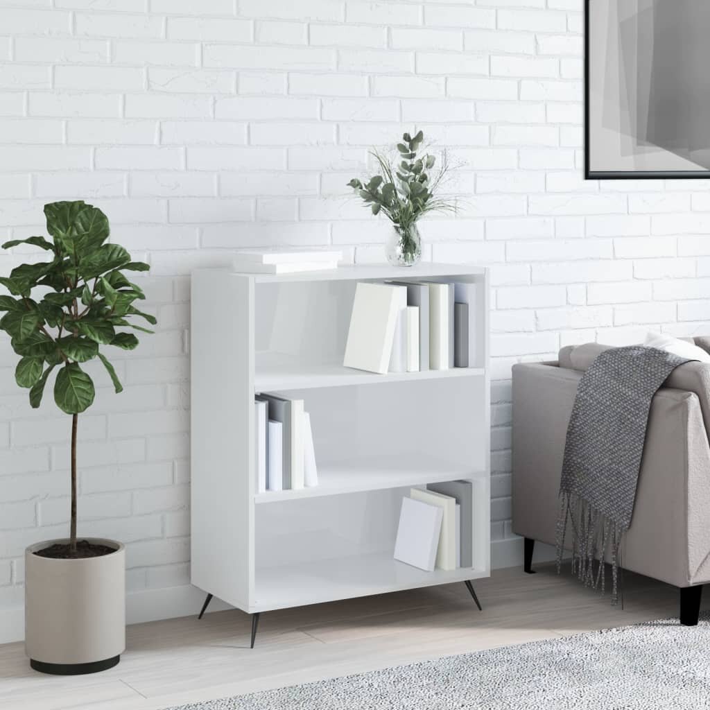 vidaXL Библиотека бял гланц 695x325x90 см инженерно дърво