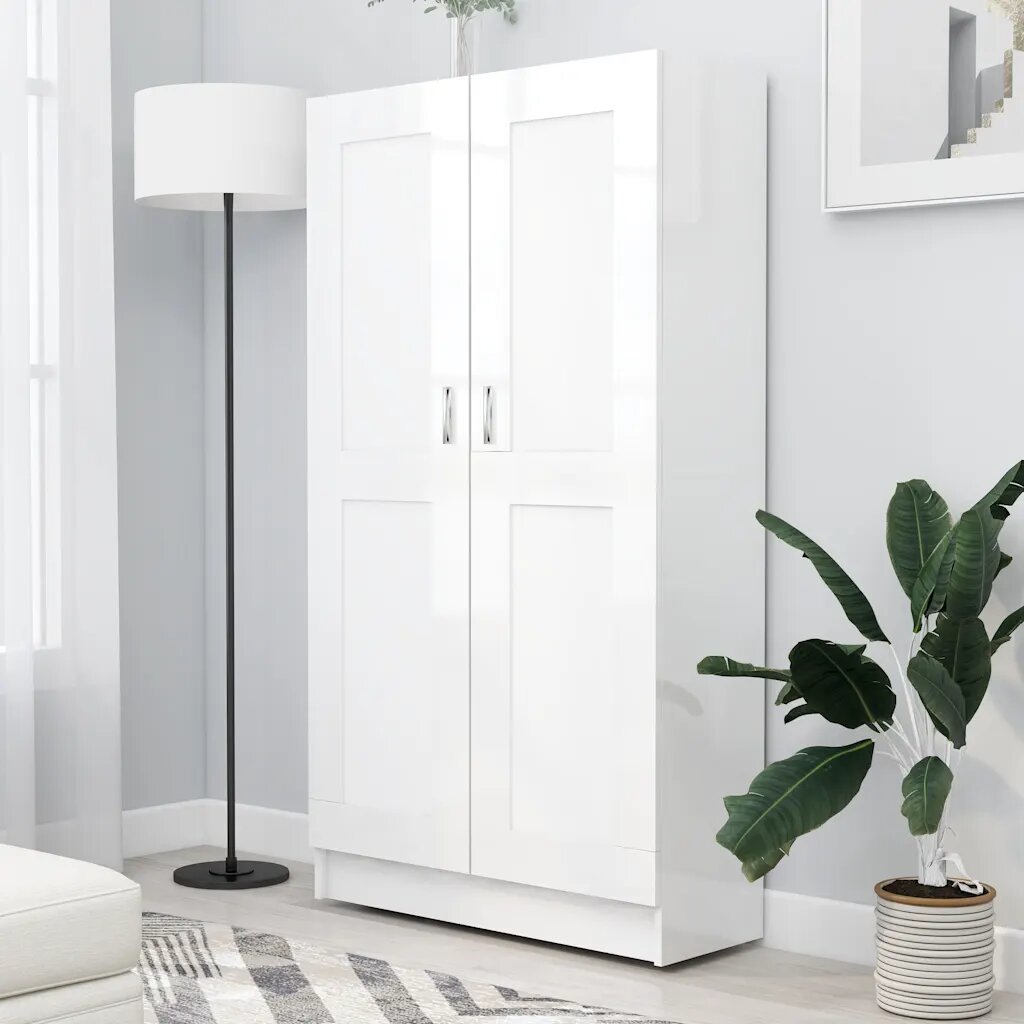vidaXL Библиотека бял гланц 825x305x150 см ПДЧ