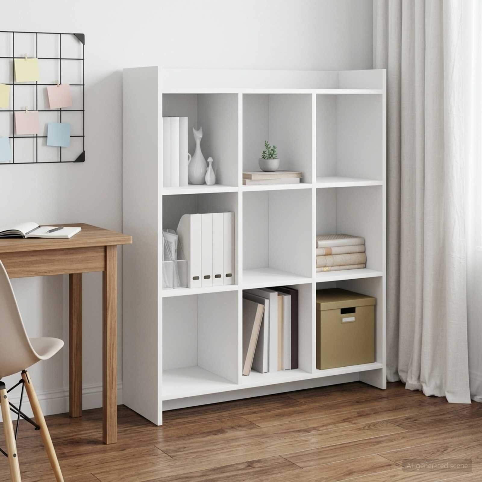vidaXL Библиотека Бяло 875 x 30 x 111 см Инженерна дървесина