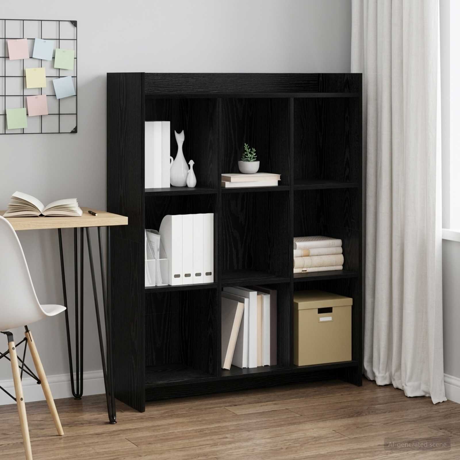 vidaXL Библиотека Черен дъб 875 x 30 x 111 см Инженерна дървесина