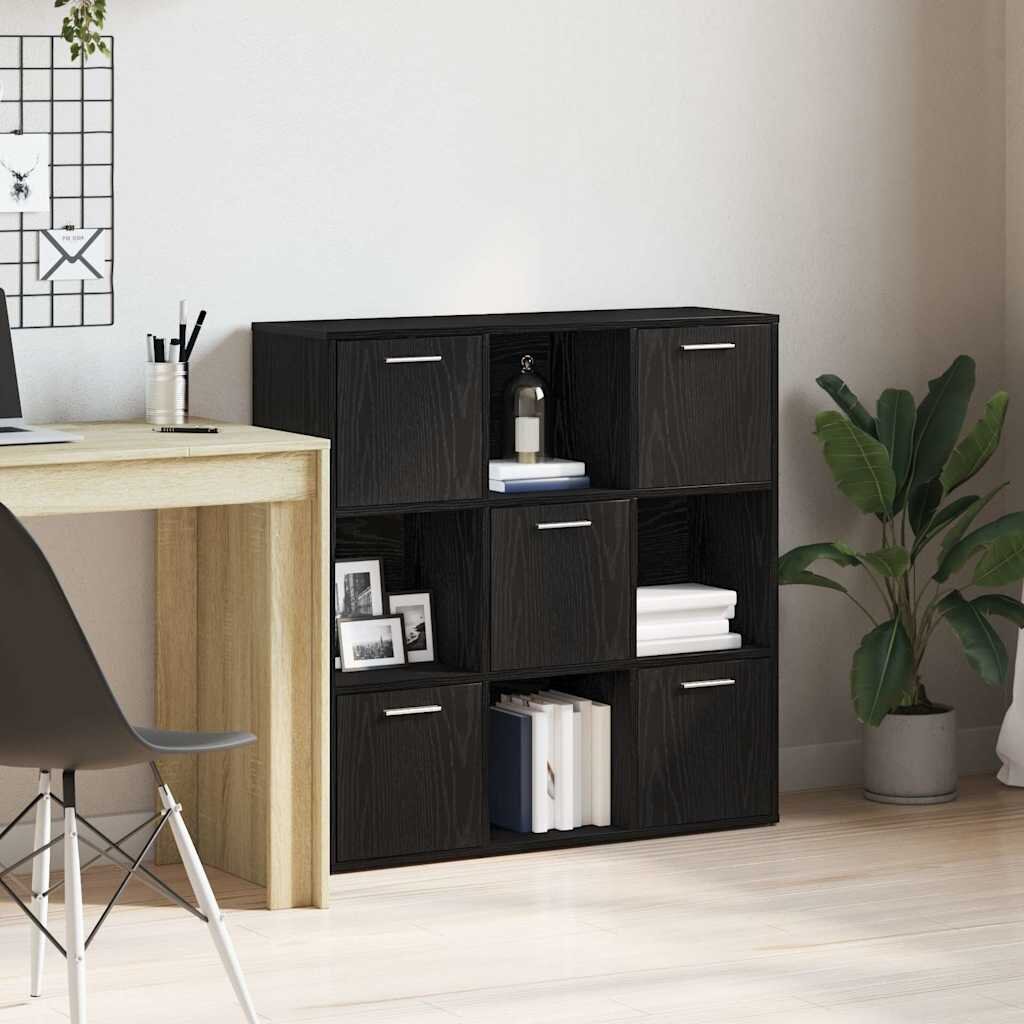 vidaXL Библиотека черен дъб 90x28x90 см инженерно дърво