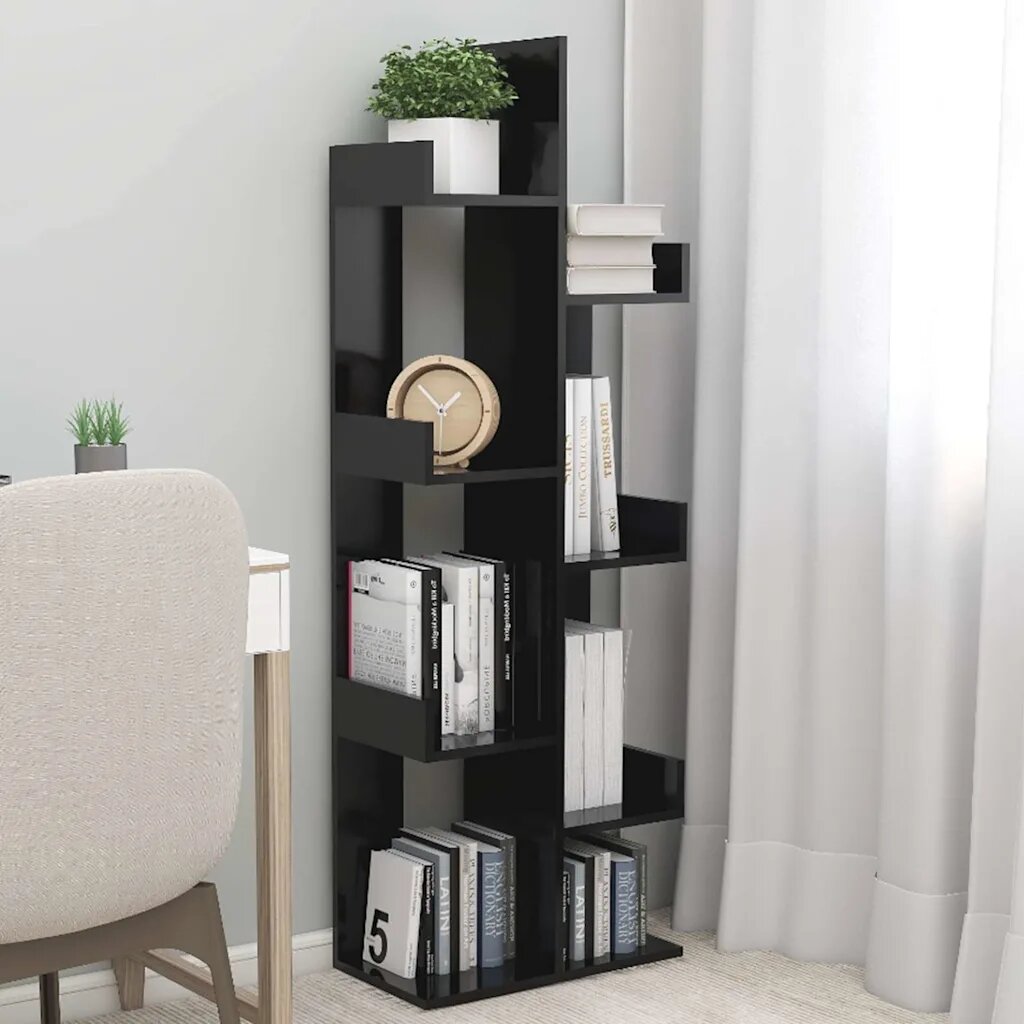 vidaXL Библиотека черна 48x255x140 см инженерно дърво