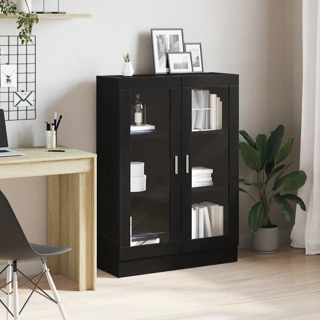 vidaXL Библиотека черно и дъб 825x305x115 см инженерно дърво