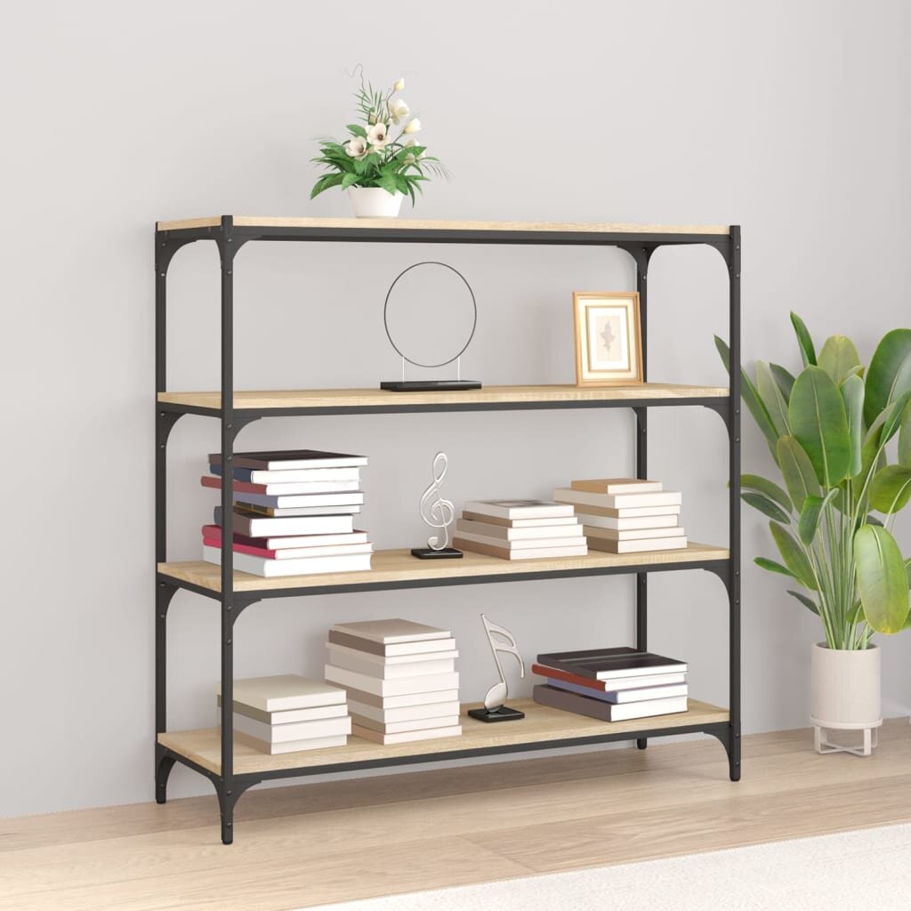vidaXL Библиотека дъб сонома 100x33x100 см инженерно дърво и стомана