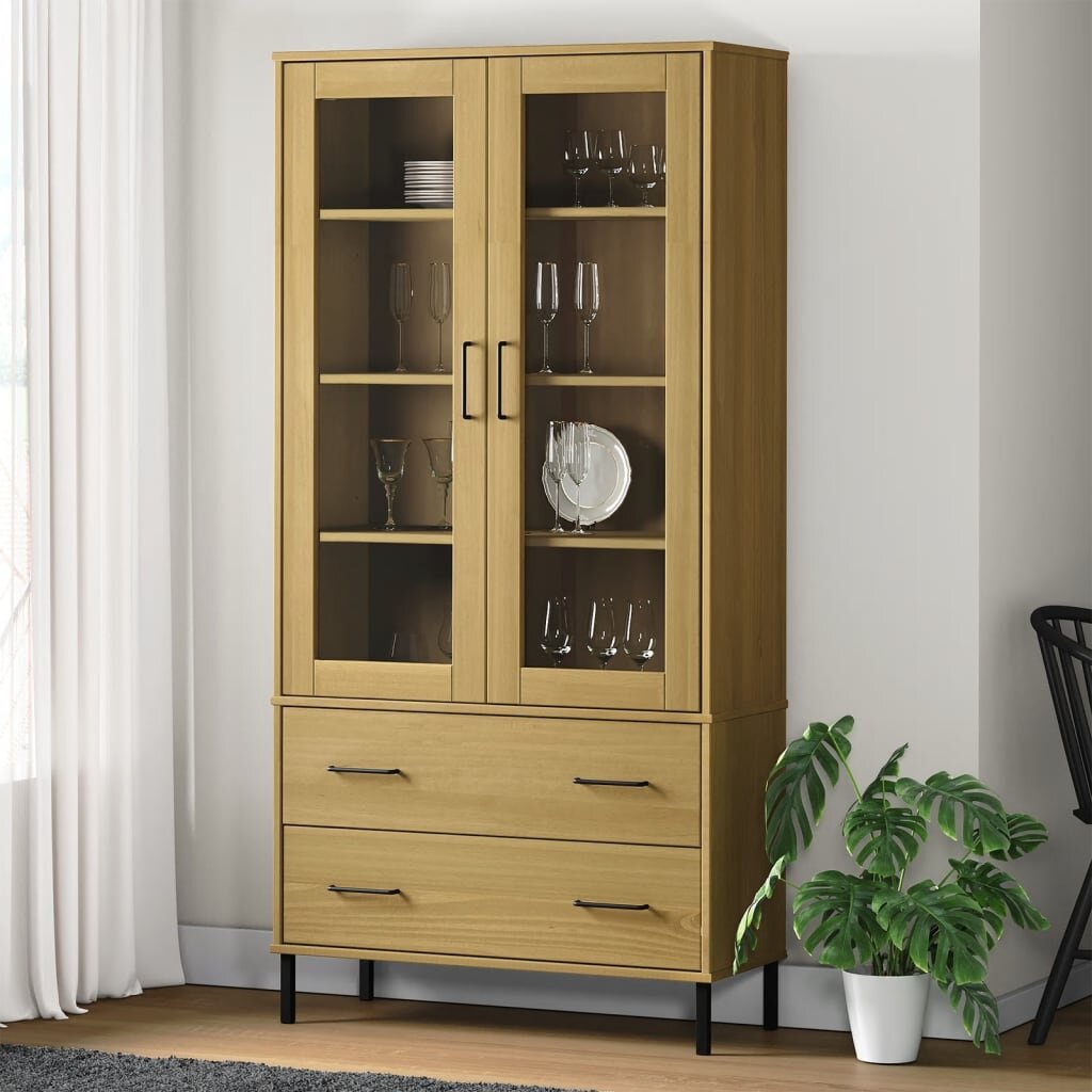vidaXL Библиотека метални крака кафява 85x35x1725 см дърво масив OSLO