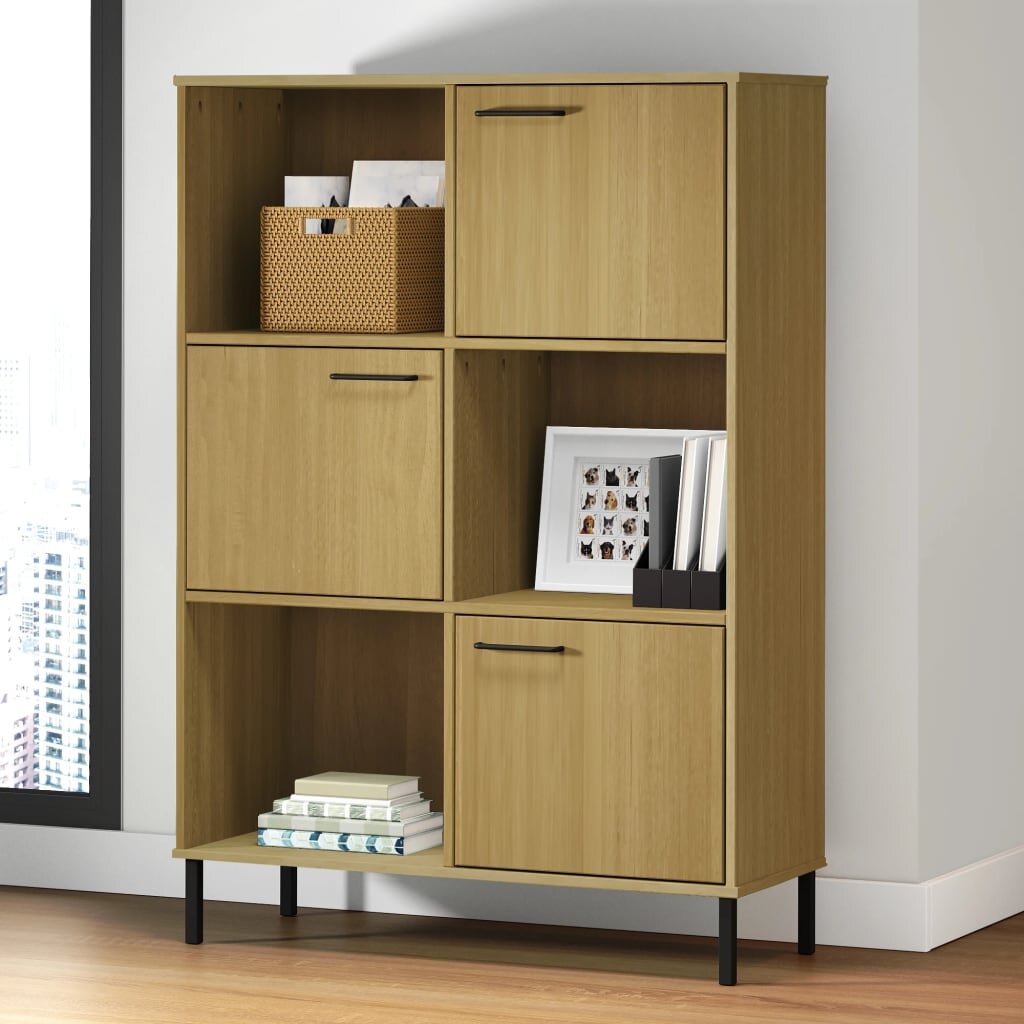 vidaXL Библиотека метални крака кафява 90x35x1285 см дърво масив OSLO
