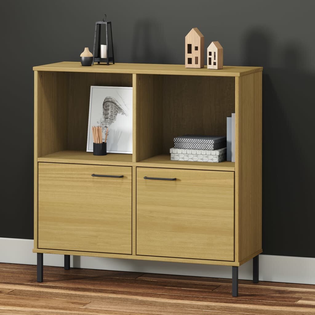 vidaXL Библиотека метални крака кафява 90x35x905 см дърво масив OSLO