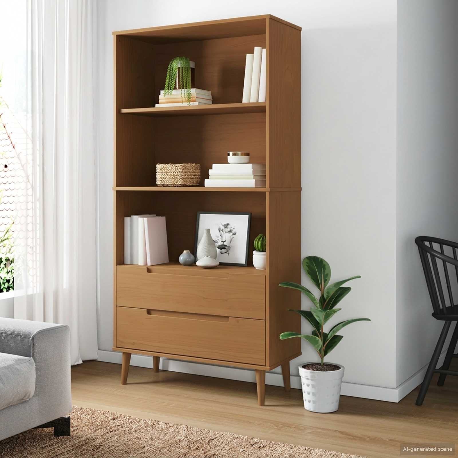 vidaXL Библиотека MOLDE 85 x 35 x 1705 см Масивна борова дървесина