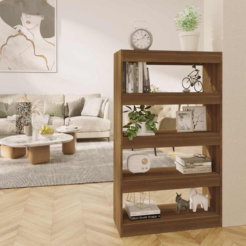 vidaXL Библиотека/разделител кафяв дъб 80x30x135 см инженерно дърво