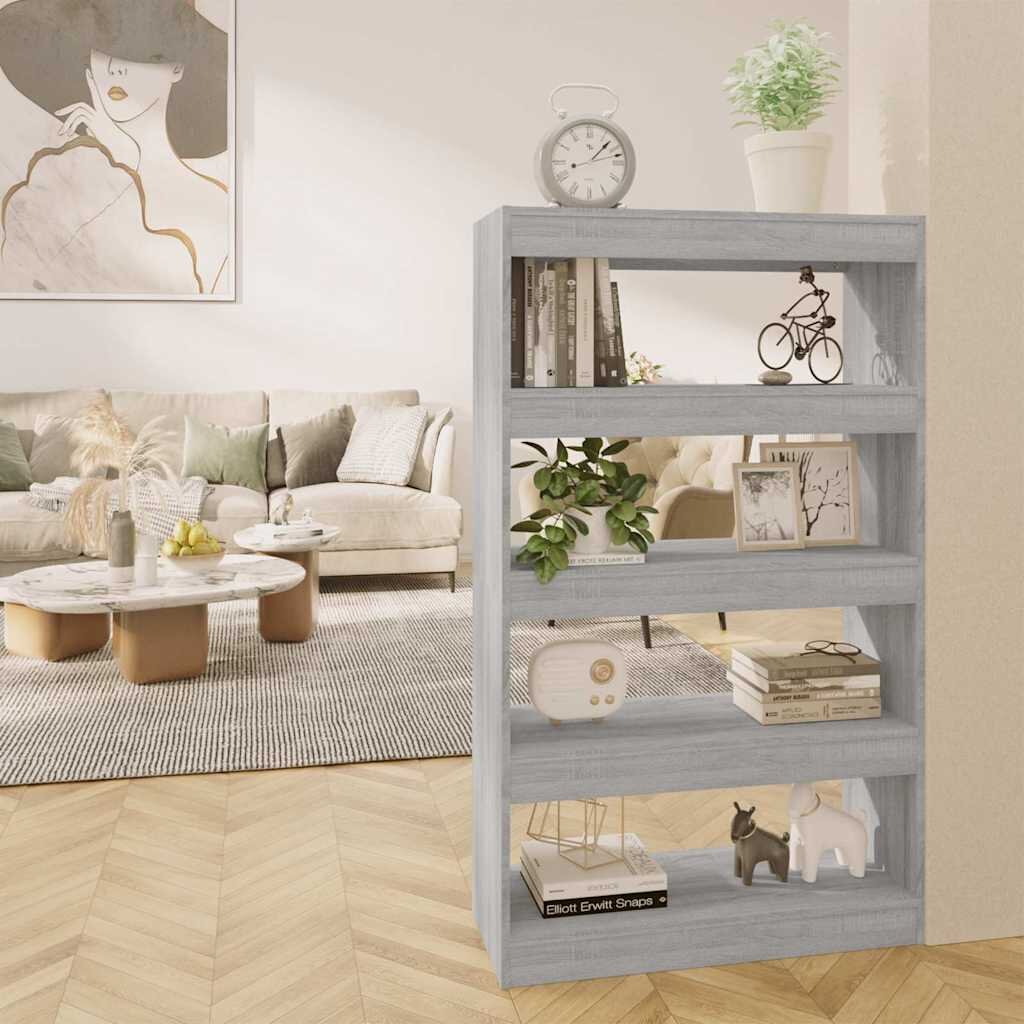 vidaXL Библиотека/разделител сив сонома 80x30x135 см инженерно дърво