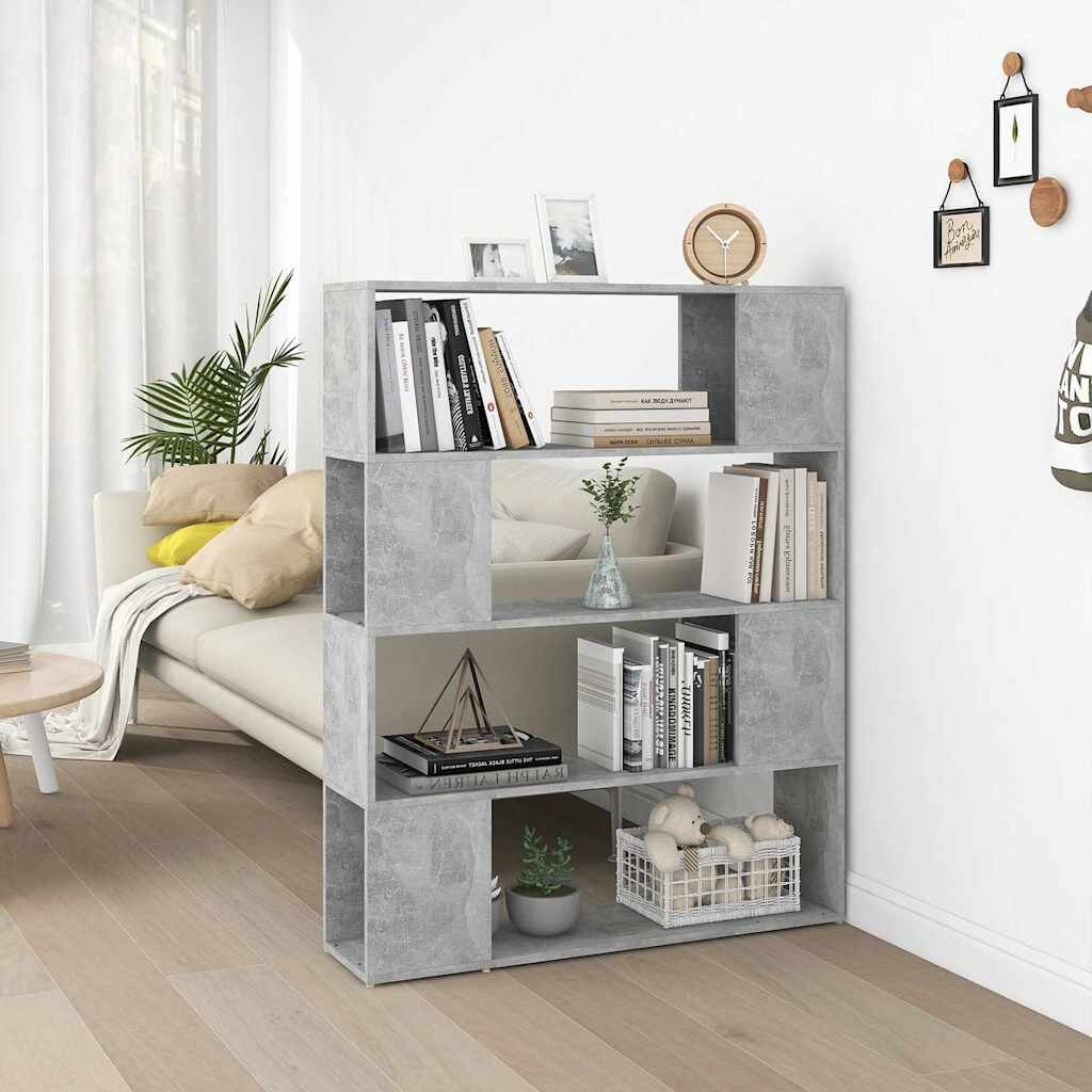 vidaXL Библиотека/разделител за стая бетонно сива 100x24x124 см