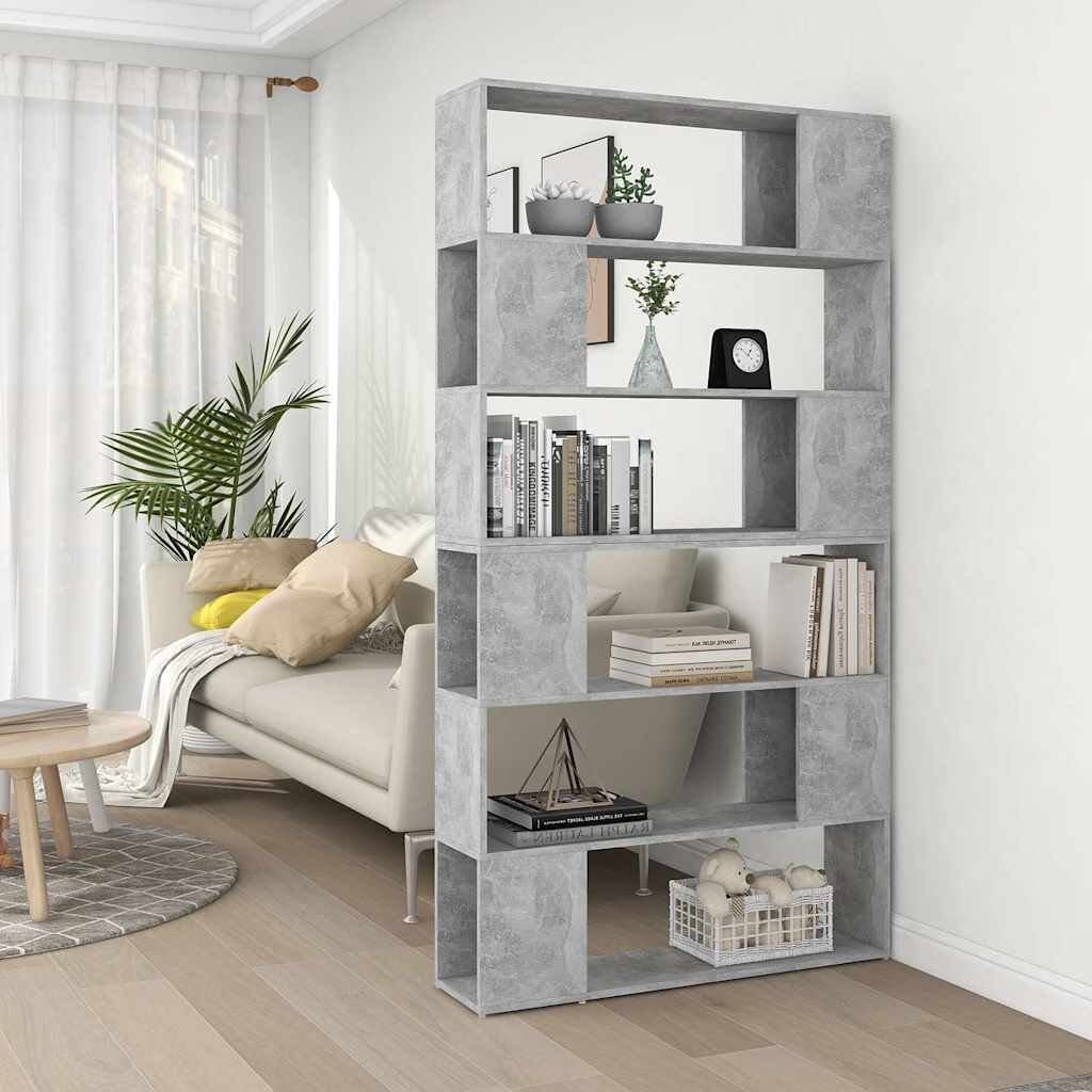 vidaXL Библиотека/разделител за стая бетонно сива 100x24x188 см