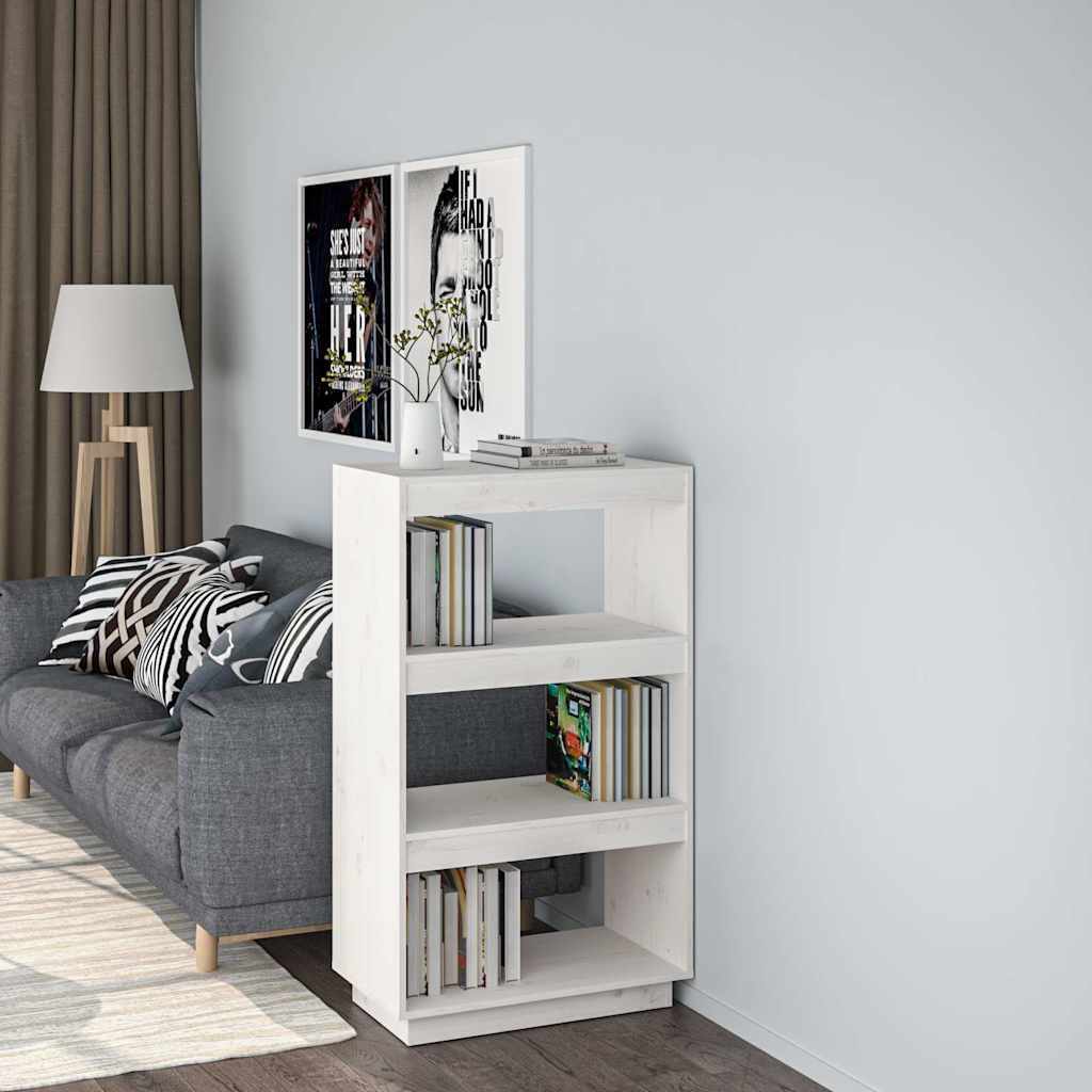 vidaXL Библиотека/разделител за стая бяла 60x35x103 см бор масив