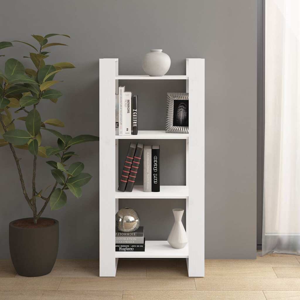 vidaXL Библиотека/разделител за стая бяла 60x35x125 см бор масив