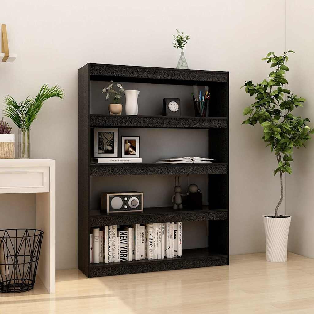 vidaXL Библиотека/разделител за стая черна 100x30x1355 см бор масив