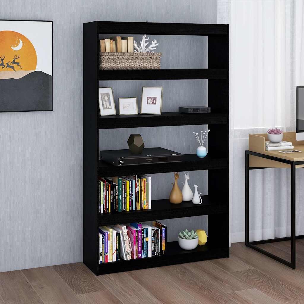 vidaXL Библиотека/разделител за стая черна 100x30x1675 см бор масив
