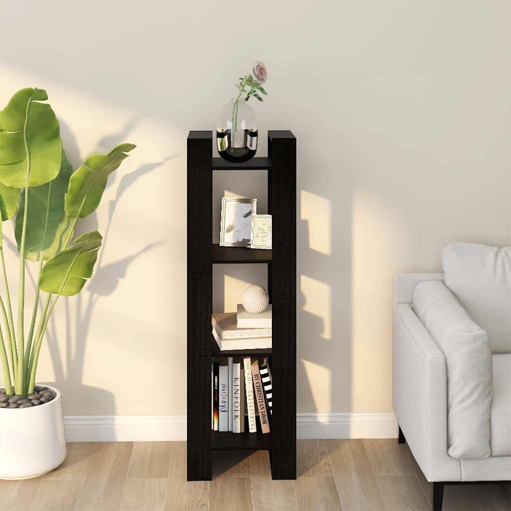 vidaXL Библиотека/разделител за стая черна 41x35x125 см бор масив