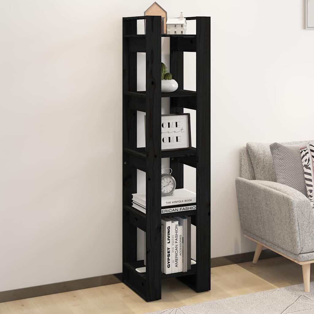 vidaXL Библиотека/разделител за стая черна 41x35x160 см бор масив
