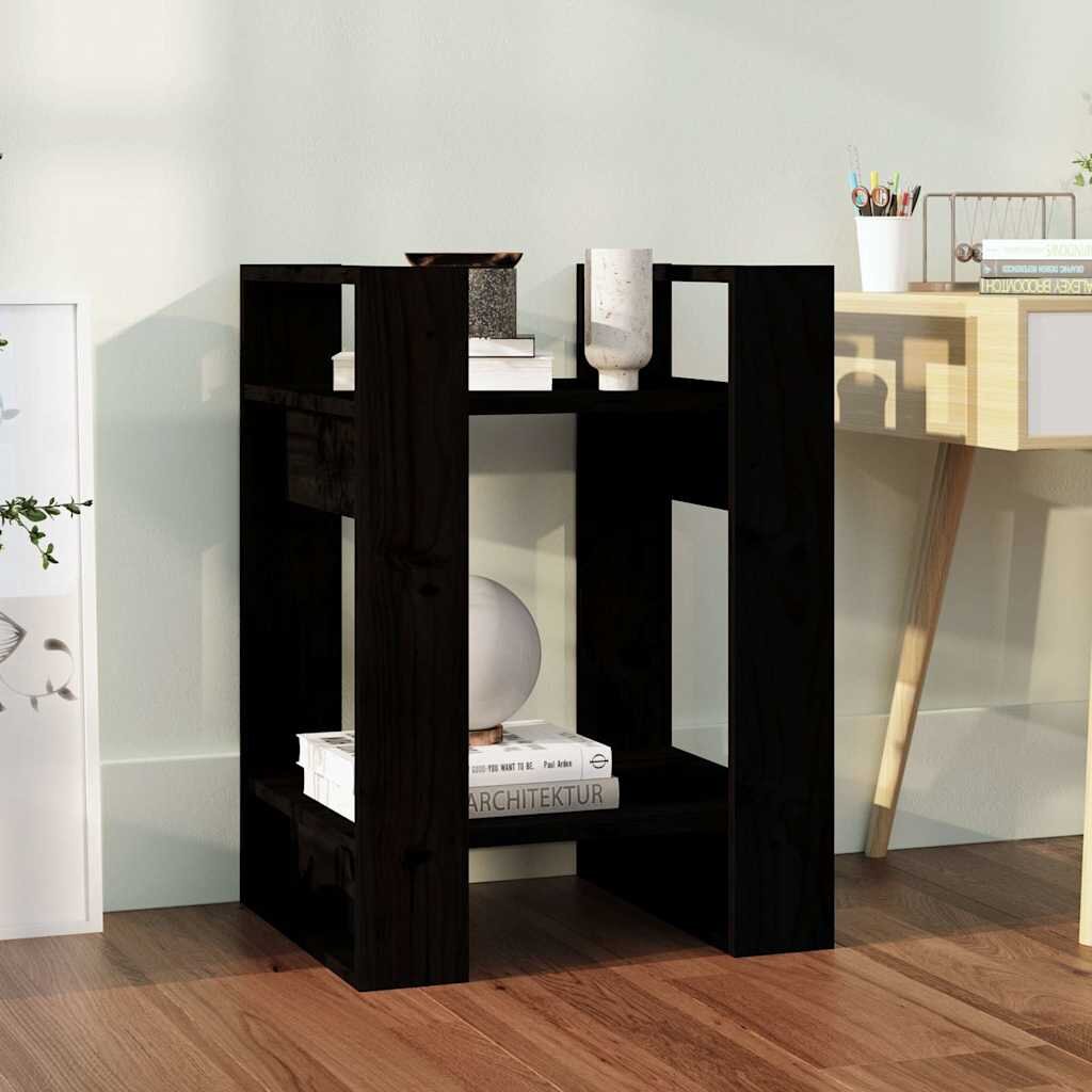 vidaXL Библиотека/разделител за стая черна 41x35x57 см бор масив