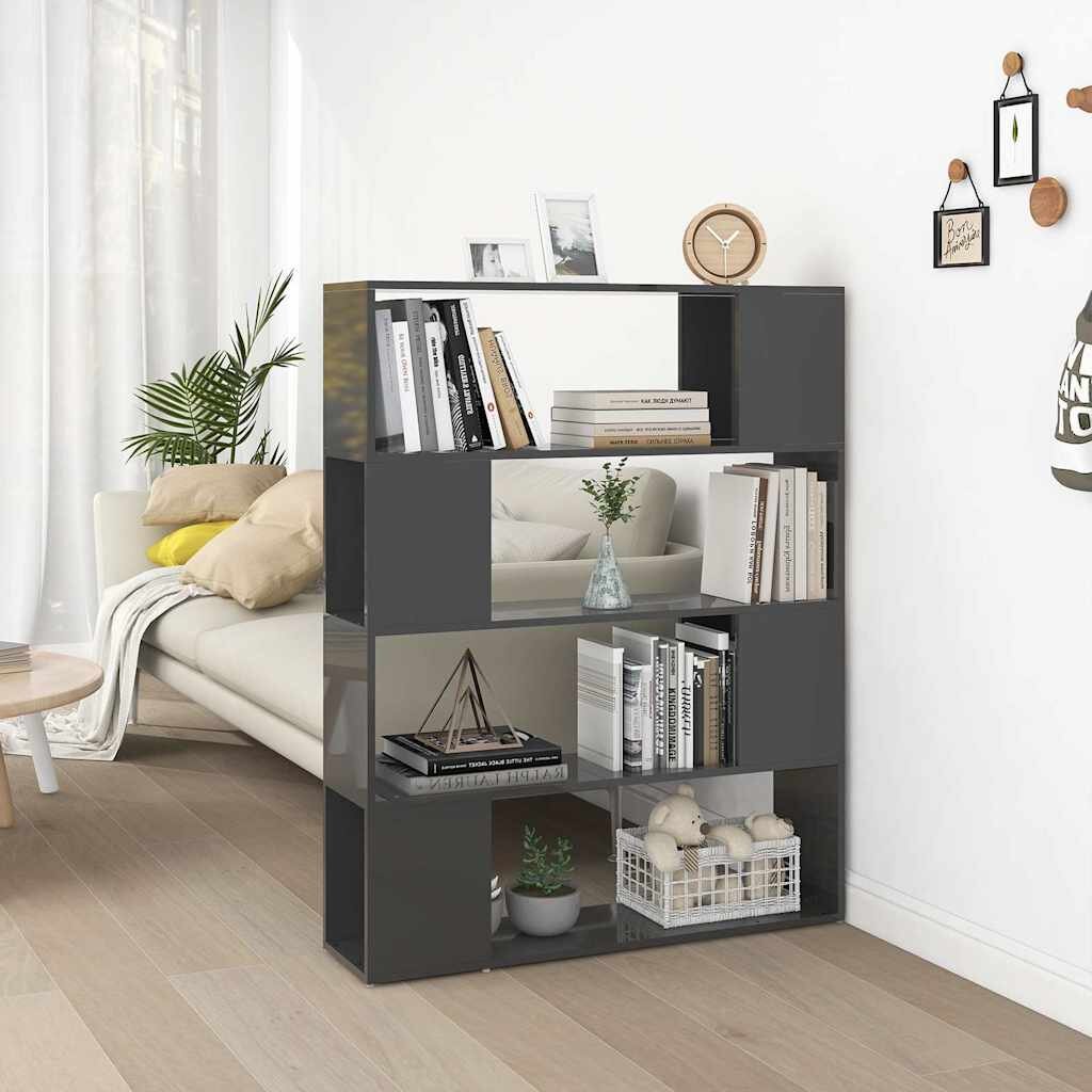 vidaXL Библиотека/разделител за стая сив гланц 100x24x124 см