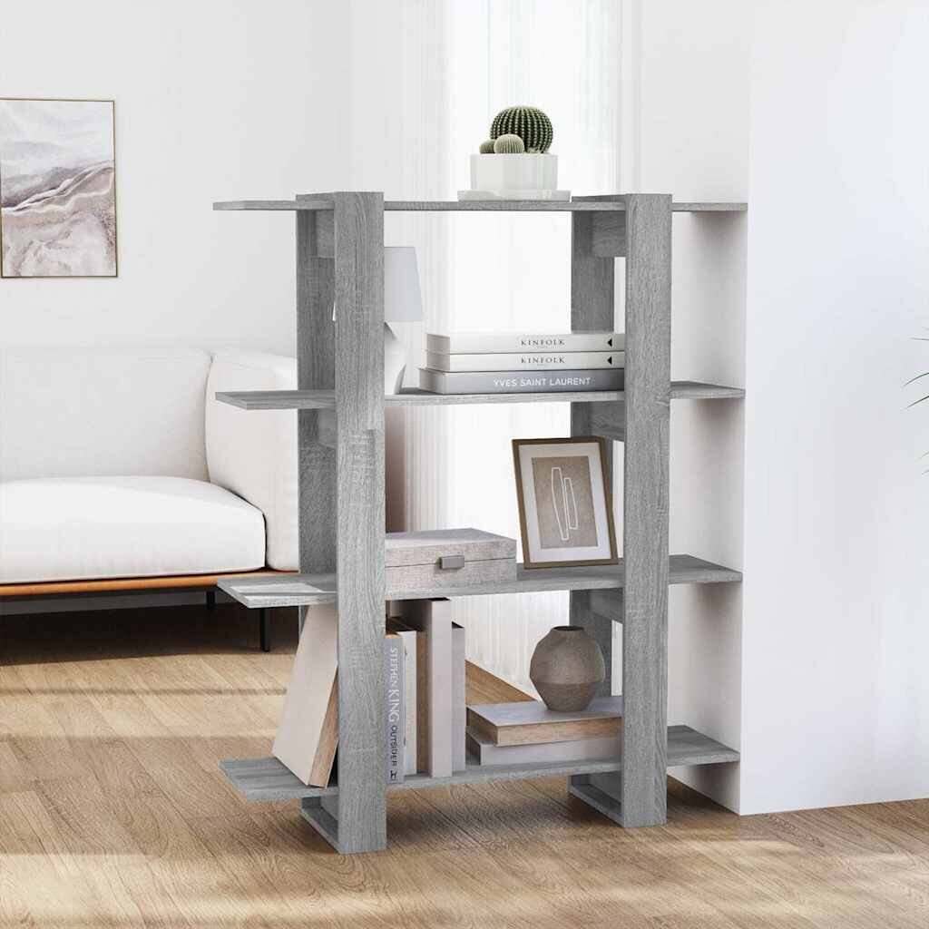 vidaXL Библиотека/разделител за стая сив сонома 100x30x1235 см