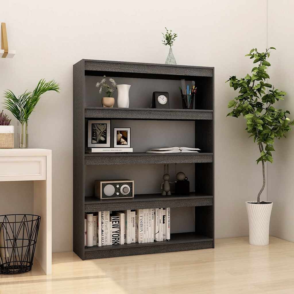vidaXL Библиотека/разделител за стая сива 100x30x1355 см бор масив