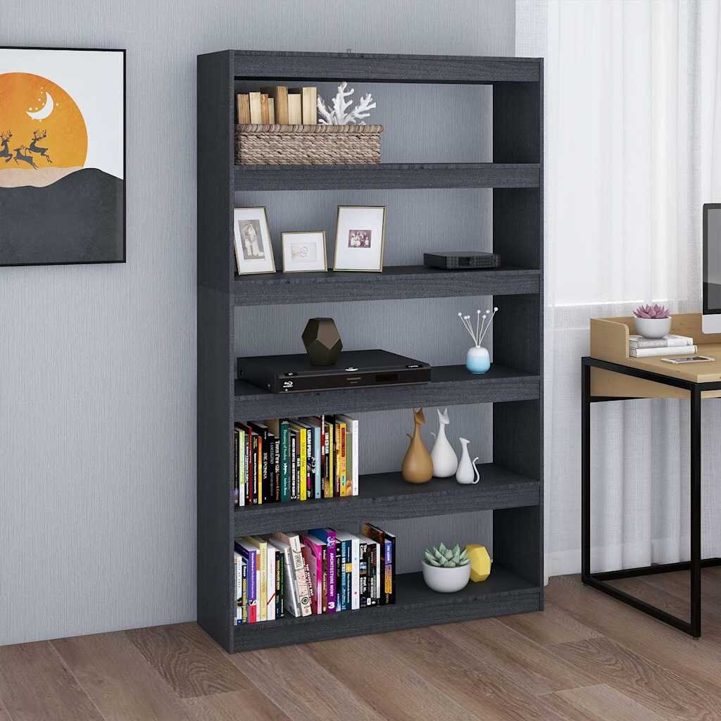 vidaXL Библиотека/разделител за стая сива 100x30x1675 см бор масив