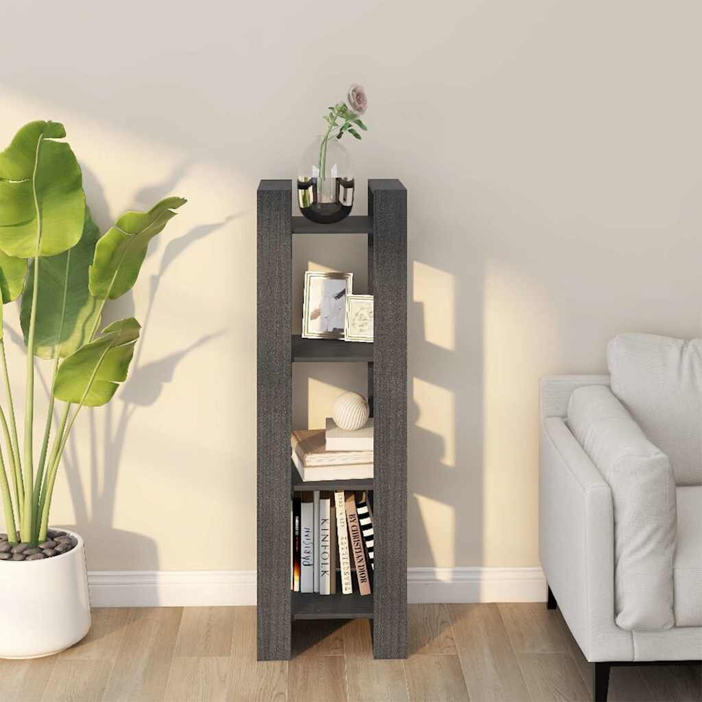 vidaXL Библиотека/разделител за стая сива 41x35x125 см бор масив