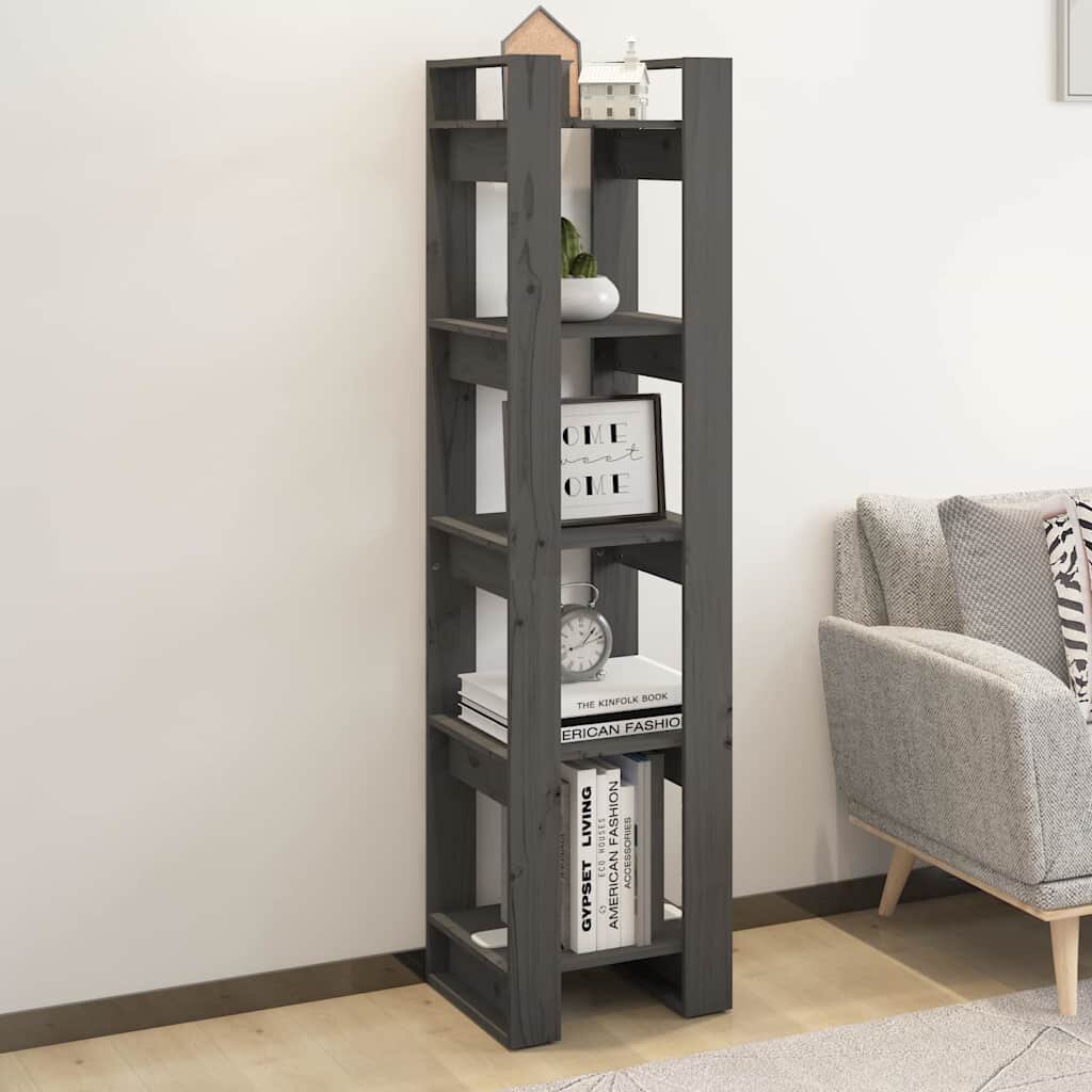 vidaXL Библиотека/разделител за стая сива 41x35x160 см бор масив