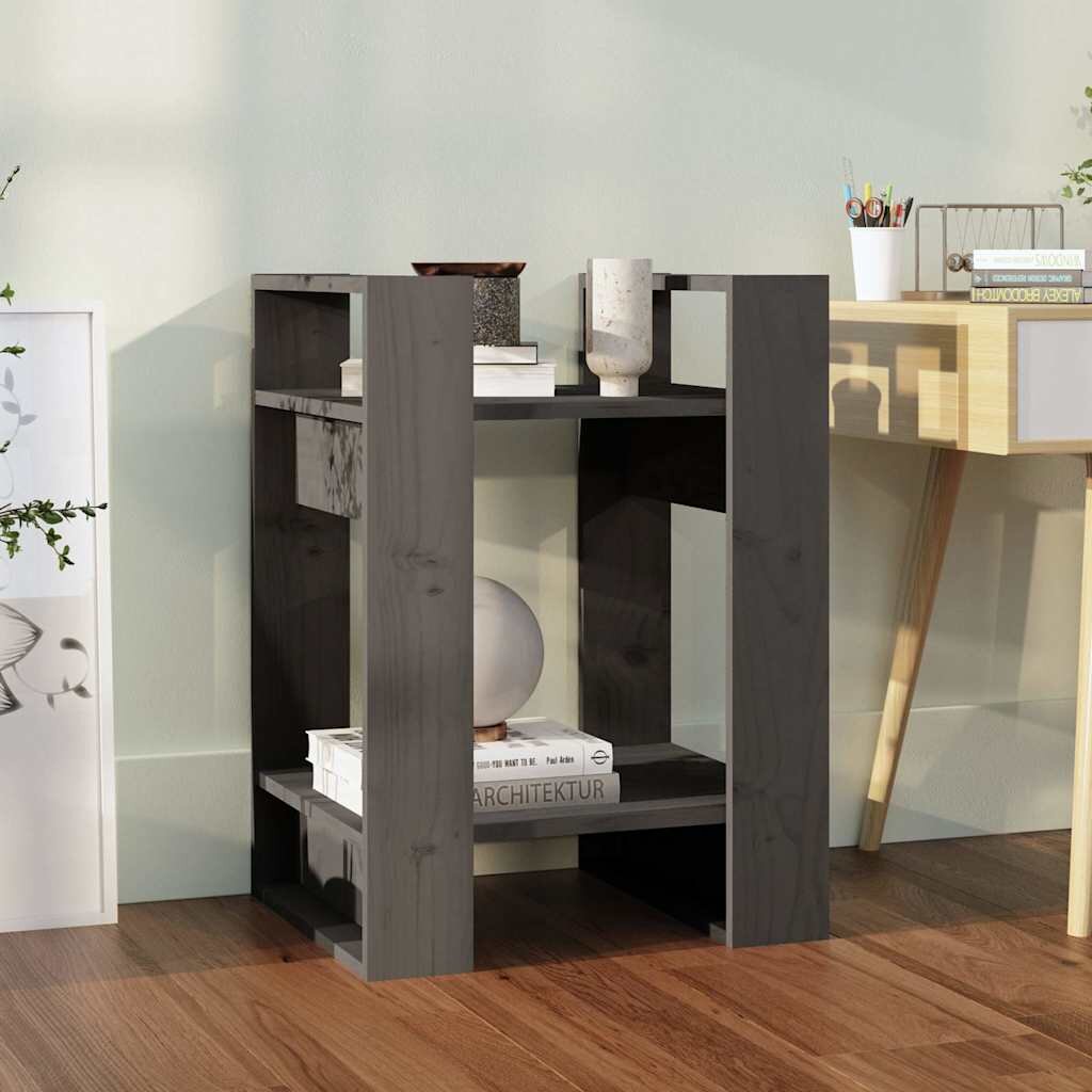 vidaXL Библиотека/разделител за стая сива 41x35x57 см бор масив