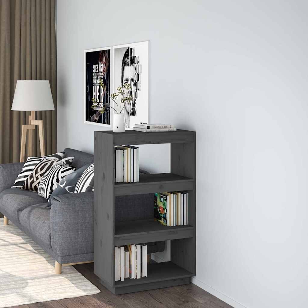 vidaXL Библиотека/разделител за стая сива 60x35x103 см бор масив