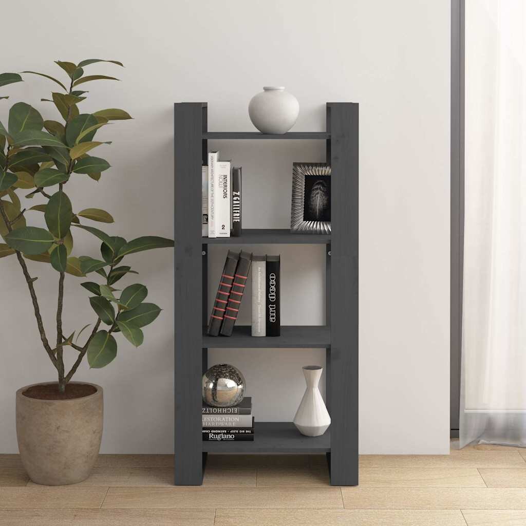 vidaXL Библиотека/разделител за стая сива 60x35x125 см бор масив